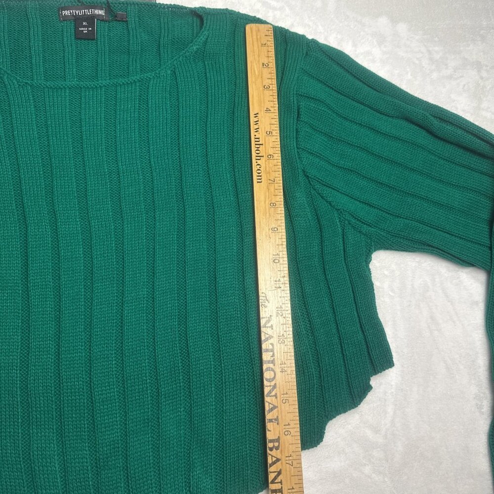 NWT~Pretty Little Thing  Sz XL Cropped Cable Knit Dip Hem Sweater KELLY GREEN - Picture 10 of 16